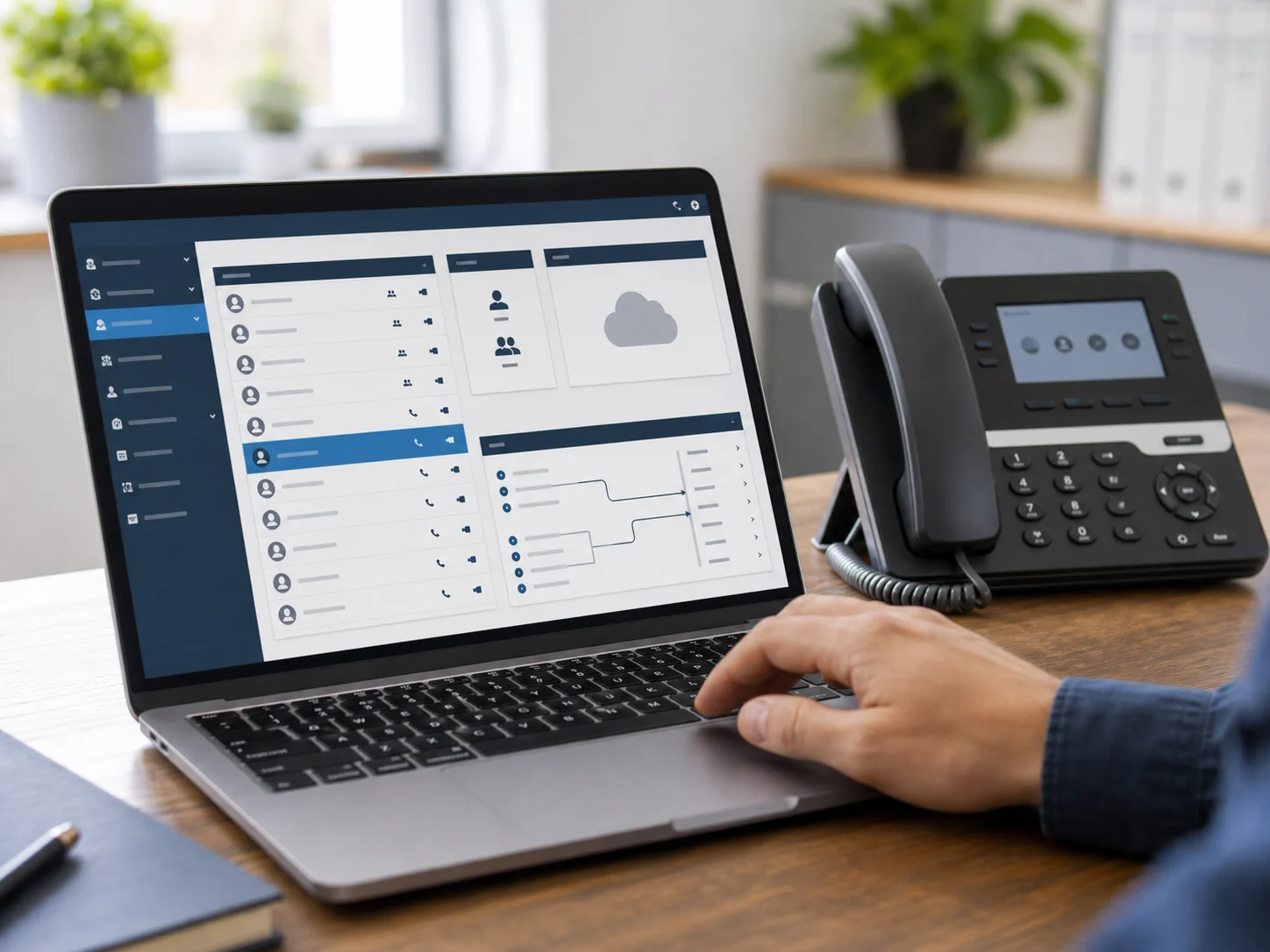 Die zentrale Verwaltung einer Telefonanlage auf einem Laptop.