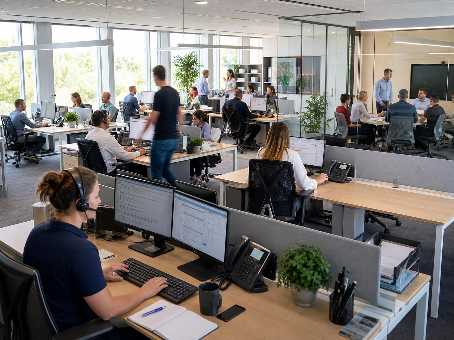 Mehrere Teams arbeiten in einem mittelständischen Unternehmen.